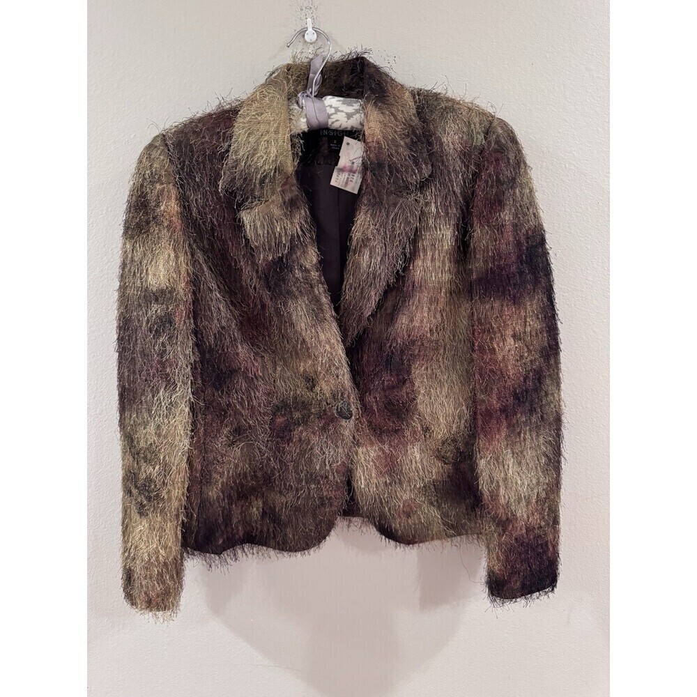 Vintage Y2K INSIGHT Fuzzy Textured‎ Blazer Jacket Bold Shaggy Size 2 Avant Garde